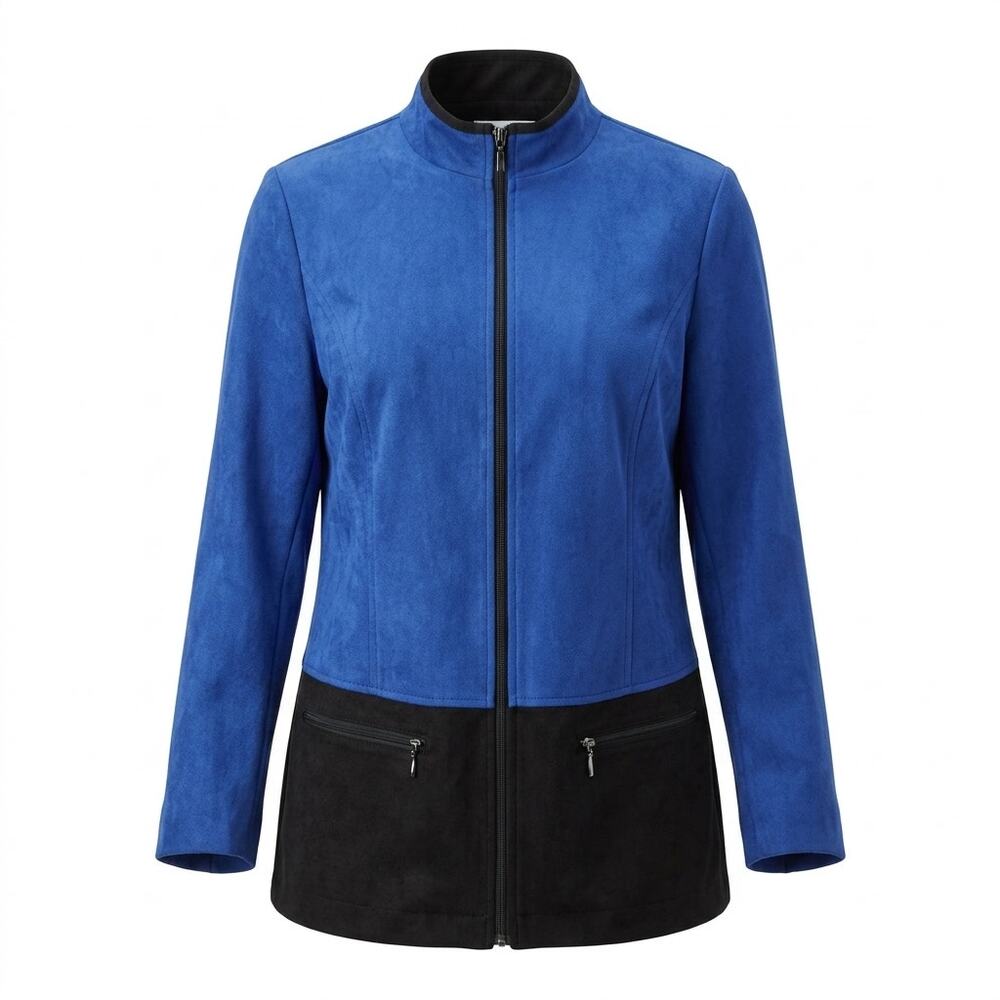JM Collection Blue Gray Colorblock Full Zip Mock Neck Jacket Women Size 14W